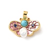 Brass Pave Blue Cubic Zirconia Pearl Pink Butterfly Pendants KK-P320-11A-G-1