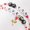 2Pcs 2 Style Word Do You Love Me Plastic Beaded Stretch Bracelets Set with Alloy Enamel Rose Charms BJEW-JB08700-5