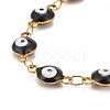 Enamel Oval with Evil Eye Link Chains Bracelet BJEW-P271-04G-03-2