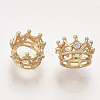 Brass with Clear Cubic Zirconia Crown European Beads KK-T035-122-G-2