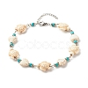Heart & Tortoise Synthetic Turquoise Beaded Anklet AJEW-AN00459-01-1