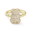 Bear Rack Plating Brass Micro Pave Clear Cubic Zirconia Open Rings RJEW-D020-03G-2