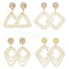 4 Pairs 4 Styles Rattan Dangle Stud Earrings EJEW-SP0001-16A-1