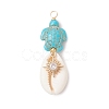 4Pcs 4 Styles Natural Cowrie Shell & Dyed Synthetic Turquoise Turtle Copper Wire Wrapped Pendants PALLOY-JF04035-01-3
