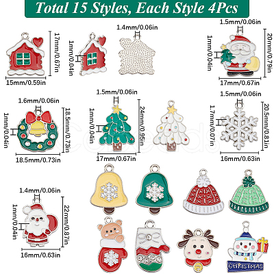 60pcs 15 styles Christmas Theme Alloy Enamel Pendants ENAM-SC0005-56-1
