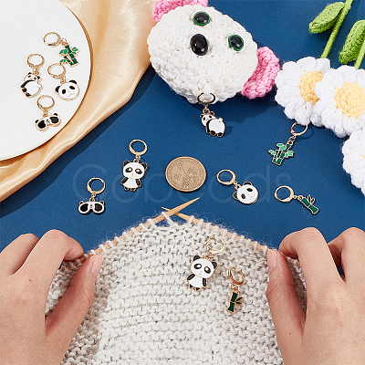 Alloy Enamel Bamboo Stick/Panda Pendant Locking Stitch Markers HJEW-AB00113-1