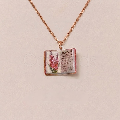 Brass Enamel Book Pendant Necklaces for Women KK-CBAF5B9-01G-08-1