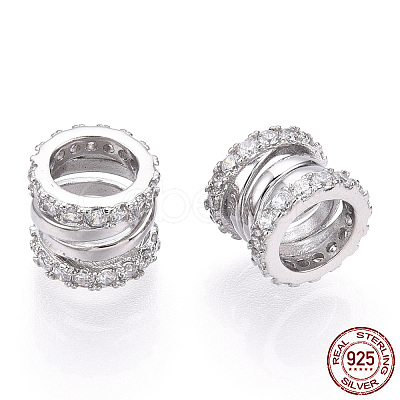 Rhodium Plated 925 Sterling Silver Micro Pave Cubic Zirconia Beads STER-T004-91P-1
