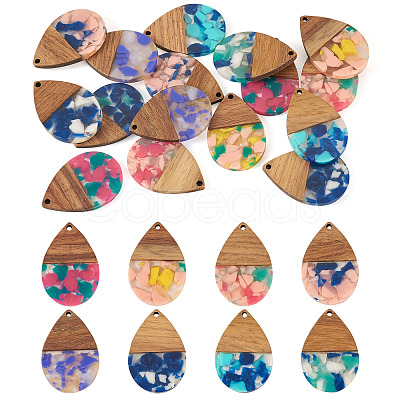 16Pcs 8 Colors Resin and Walnut Pendants FIND-TA0006-39-1