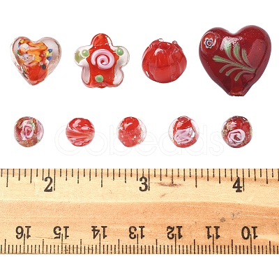 38Pcs 9 Styles Handmade Gold Sand Lampwork Beads LAMP-FS0001-37-1