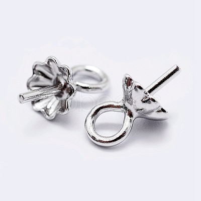 925 Sterling Silver Cup Pearl Bail Pin Pendants STER-F036-06S-4mm-1