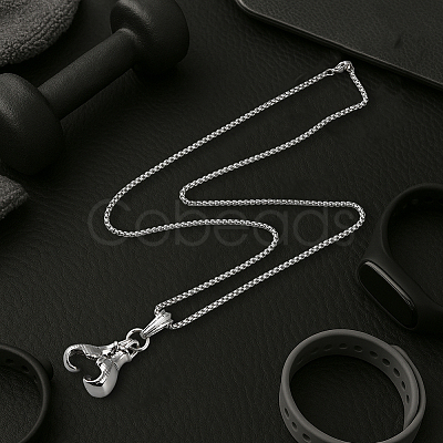 2Pcs 2 Colors Stainless Steel Boxing Glove Pendant Box Chain Necklaces for Men NJEW-HY0001-09B-1