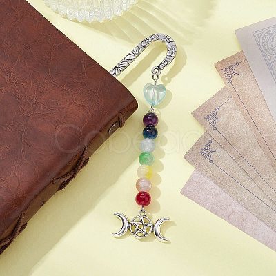 Flower Pattern Alloy Hook Bookmarks AJEW-JK00250-05-1