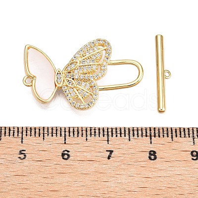 Brass Micro Pave Clear Cubic Zirconia Toggle Clasps KK-N254-149G-1