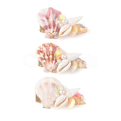 Natural Shell & Shell Pearl & PVC & Iron Alligator Hair Clips PHAR-TA000005-1