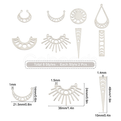 16Pcs 8 Style 201 Stainless Steel Pendant Links STAS-SC0003-55-1