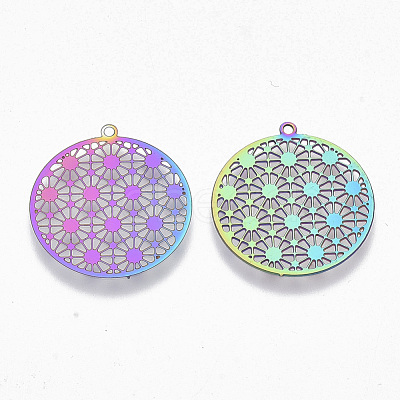 Ion Plating(IP) 201 Stainless Steel Filigree Pendants X-STAS-R102-09-1