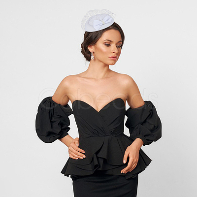 Bowknot Wool Felt Fascinators Pillbox Hat with Iron Alligator Hair Clips LS-MRMJ-WH0077-113A-1