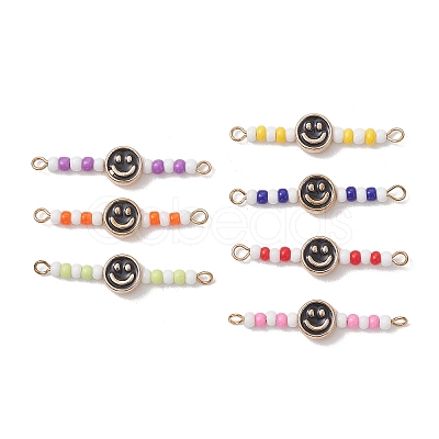 7Pcs 7 Colors Alloy Enamel & Glass Seed Beaded Connector Charms PALLOY-MZ01322-1
