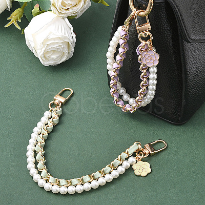 2Pcs 2 Colors Alloy Flower Phone Hand Strap Chains AJEW-SC0004-10A-1
