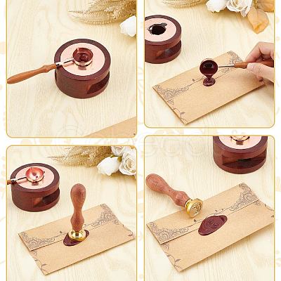 Brass Wax Seal Stamp with Wood Handle AJEW-WH0412-0331-1
