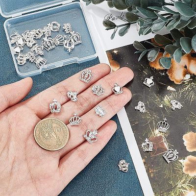 32Pcs 8 Style Crown Alloy Rhinestone Nail Art Cabochons MRMJ-FH0001-20-1
