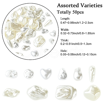 50Pcs 10 Styles ABS Plastic Imitation Pearl Beads KY-YW0002-30-1