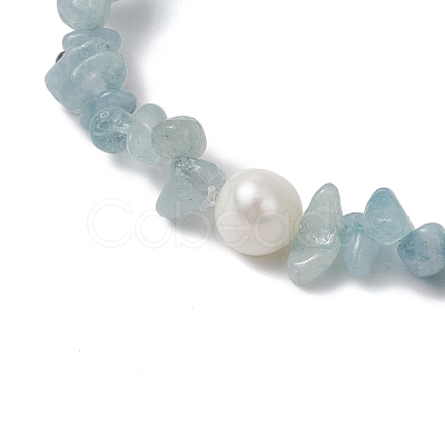 Natural Aquamarine Chips Stretch Bracelets for Women BJEW-JB11343-01-1
