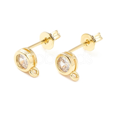Rack Plating Brass Micro Pave Cubic Zirconia Stud Earring Findings KK-D073-29G-1