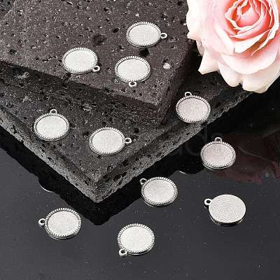 Tibetan Style Alloy Flat Round Pendant Cabochon Settings TIBEP-Q045-068D-AS-RS-1