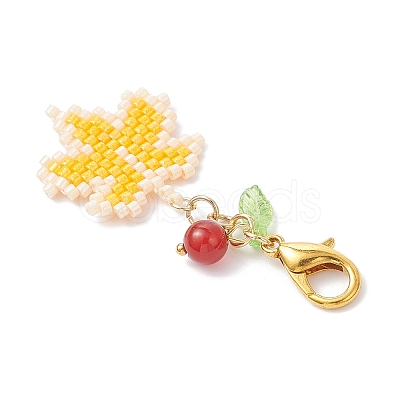 Maple Leaf Acrylic & Glass Seed & Natural Carnelian Beads Pendant Decorations HJEW-MZ00347-01-1