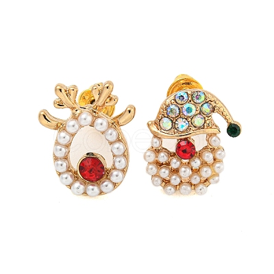 Christmas Alloy Colorful Rhinestone & Plastic Asymmetrical Stud Earrings for Women EJEW-M256-02A-G-1