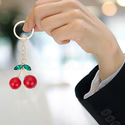 3Pcs 3 Styles Cherry Alloy Enamel Keychain KEYC-CP0001-39-1