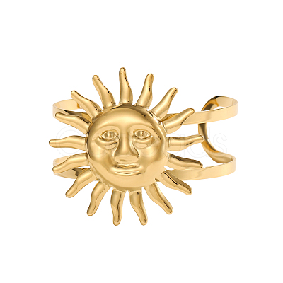 Sun Shape 304 Stainless Steel Open Cuff Bangles STAS-OY011-44G-1