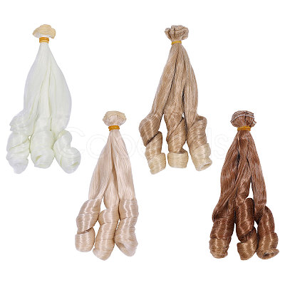 4Pcs 4 Colors High Temperature Fiber Long Flat Curly Hairstyle Doll Wig Hair DOLL-GL0001-04D-1
