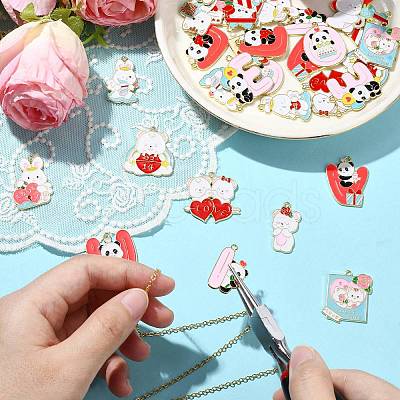 34Pcs 17 Styles Valentine's Day Alloy Enamel Pendants FIND-CJ0002-98-1