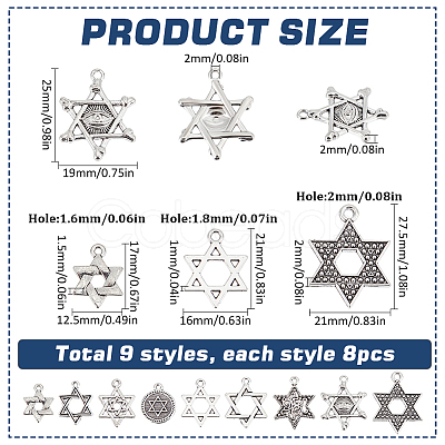 72Pcs 9 Styles Tibetan Style Alloy Pendants FIND-SC0008-45-1