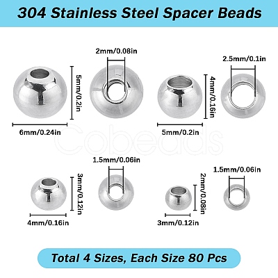 320Pcs 4 Styles 304 Stainless Steel Spacer Beads STAS-SC0006-88-1