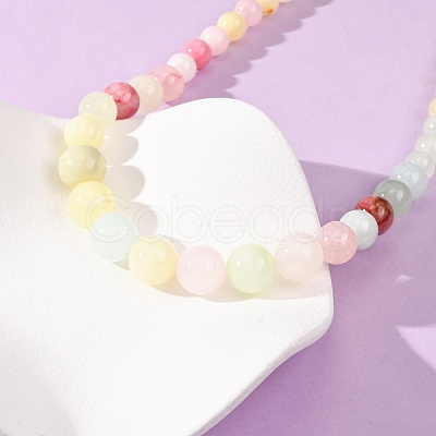 Dyed Round Natural Green Jade Graduated Beaded Necklaces GG-CBAA808-05P-D-1