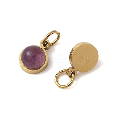 Ion Plating(IP) Natural Amethyst Half Round Charms with Jump Ring STAS-A097-05G-14-1