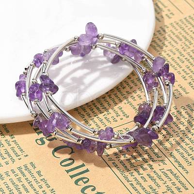 Natural Amethyst Chip Warp Bracelets X-BJEW-JB01517-02-1