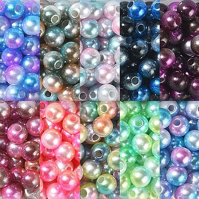 Rainbow ABS Plastic Imitation Pearl Beads OACR-CJ0001-02-1