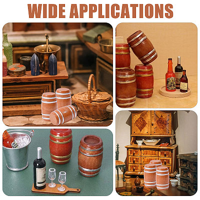 6Pcs Wooden Beer Barrel Figurines Ornaments DJEW-PH0001-82-1