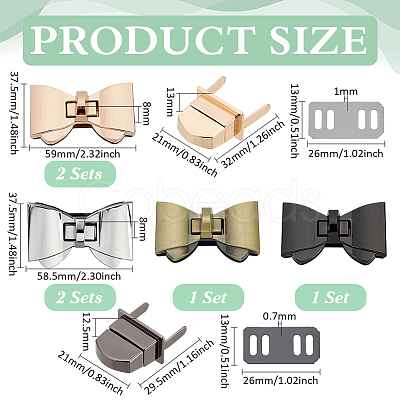 4 Colors Bowknot Zinc Alloy Bag Tuck Lock Clasps FIND-PH0026-64-1