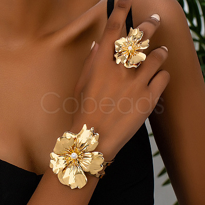 Flower Alloy Cuff Bangles & Cuff Rings Sets for Women FS-WGC4226-01-1