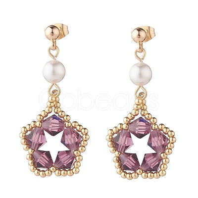 Pentagon and Shell Pearl Dangle Stud Earrings EJEW-TA00056-03-1