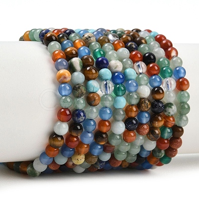Natural & Synthetic Mixed Gemstone Beads Strands G-B171-B02-4mm-1