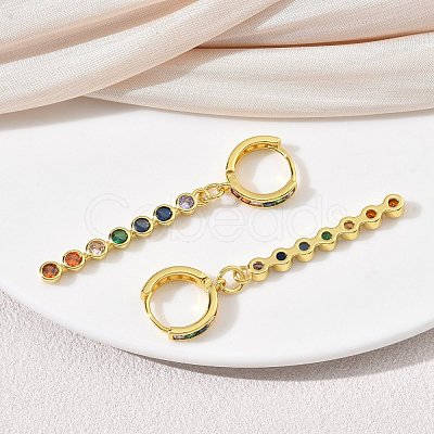 Brass Pave Cubic Zirconia Hoop Dangle Earrings KK-CBAD9DF-02G-B-1