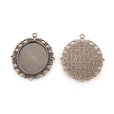 Tibetan Style Oval Pendant Cabochon Settings X-TIBE-473-AB-NR-1
