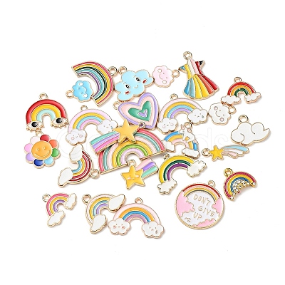 25Pcs 25 Style Light Gold Alloy Enamel Pendants ENAM-YW0001-82-1